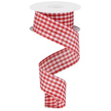 1.5 Inch Red and White Gingham Check Wired Ribbon, 10 Yards Per Spool (Lot of 1 Spool) SALE ITEM